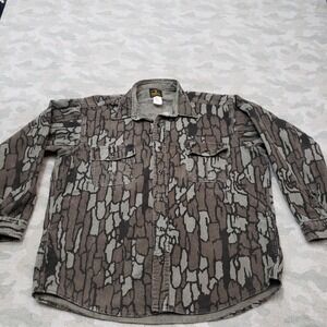 Deerskin America Pride Shirt Mens Large Brown Tree Bark Long Sleeve Button-Up